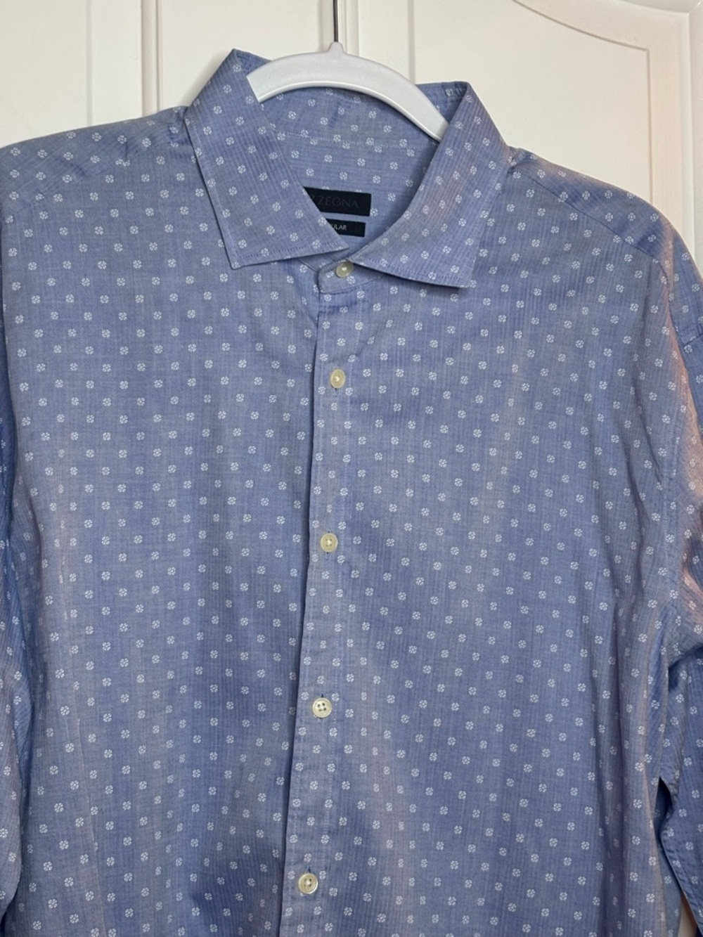 NWOT Z Zegna Light Blue Cotton Micro-Pattern Dress Shirt SIZE XXL - Picture 2 of 11